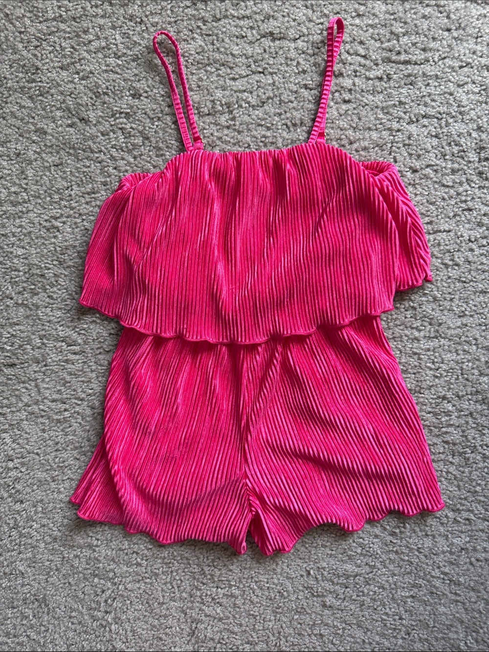 GB girls Hot Pink Pleated Romper with Ruffle Bodice